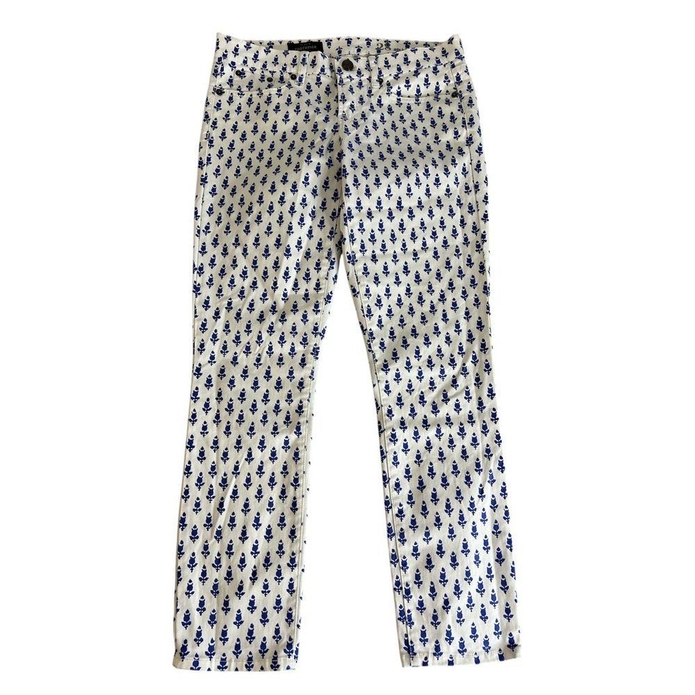 Woman's J Crew Toothpick‎ 28 Ankle Jeans White & Blue Flower Print 5 Pocket